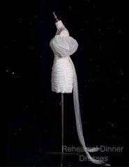 Unique Sheath Off The Shoulder Sequin Short Sleeves White Wedding Dresses Brides Dress