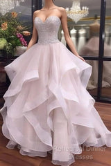 Unique Sweetheart Sequin Flouncing Long Semi Formal Prom Dress, Sequin Evening Dress