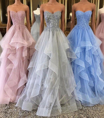 Unique sweetheart tulle lace long Semi Formal Prom Dresses, tulle evening Dresses