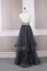 Unique tulle beads long Semi Formal Prom Dresses tulle long evening Dresses