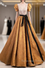 Unique V-Neck Beaded Floor Length Semi Formal Prom Dress, Beautiful A-Line Short Sleeve Party Dress