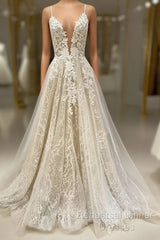 Unique V Neck Tulle Lace Long Semi Formal Prom Dress Lace Tulle Evening Dress