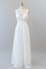 V-neck Appliques Chiffon A-line Wedding Dress