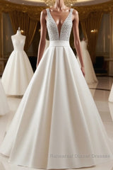 V Neck Backless White Semi Formal Prom Dresses With Beads, V Neck Formal Dresses, White Evening Dresses