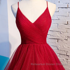 V Neck Burgundy Semi Formal Prom Dresses, Wine Red V Neck Formal Evening Dresses