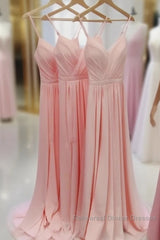 V Neck Chiffon Long Semi Formal Prom Dresses Long Bridesmaid Formal Evening Dresses