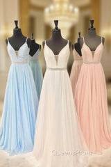 V Neck Chiffon Sequin Long Evening Prom Dress, Cute Evening Dress