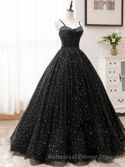 V Neck Glitter Black Long Semi Formal Prom Dress