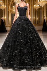 V Neck Glitter Black Long Semi Formal Prom Dress