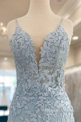 V Neck Light Blue Short Lace Semi Formal Prom Dresses, Light Blue Short Blue Lace Graduation Homecoming Dresses