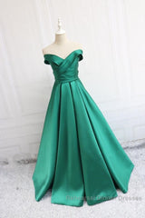 V Neck Off The Shoulder Long Satin Semi Formal Prom Dresses Ball Gowns