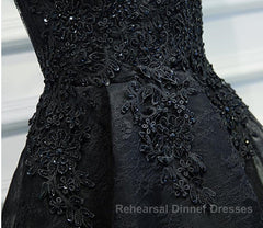 V Neck Short Black Lace Semi Formal Prom Dresses, Black Lace Homecoming Dresses, Short Black Formal Evening Dresses