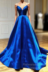 V-Neck Spaghetti Straps Criss-Cross Back Semi Formal Prom Dresses Evening Dresses