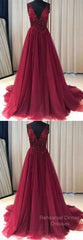 V Neckline Semi Formal Prom Dress Long , Evening Dress, Formal Dresses, Graduation School Party Dance Dress