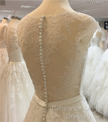 Vintage A-Line Cap Sleeves Crystal Beaded Sashes Wedding Lace Dresses