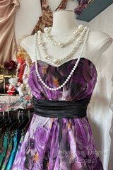 Vintage A Line Sleeveless Long Floral Chiffon Evening Dress Semi Formal Prom Dresses