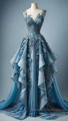 Vintage A Line Sweetheart Neck Chiffon Applique Long Semi Formal Prom Dress, Evening Dress