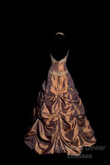 Vintage Ball Gown Halter Brown Sleeveless Long Semi Formal Prom Gown Fairy Semi Formal Prom Dresses