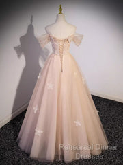 Vintage Ball Gown Off The Shoulder Tulle Long Semi Formal Prom Dress Formal Dresses