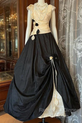 Vintage Ball Gown Sleeveless Long Black Evening Dress Semi Formal Prom Dresses