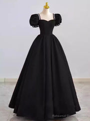 Vintage Ball Gown Satin Black Long Prom Dress Wedding Party Dresses