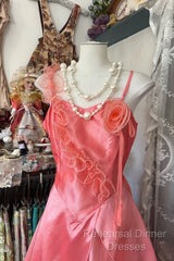 Vintage Fashion A Line Spaghetti Straps Pink Floor Length Evening Dress Semi Formal Prom Dresses