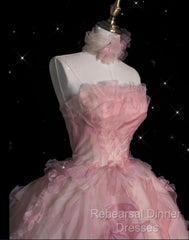 Vintage Fashion Ball Gown Strapless Pink Floral Floor Length Evening Dress Semi Formal Prom Dresses