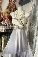 Vintage Fashion High Low Halter Ombre Gray Chiffon Evening Dress Semi Formal Prom Dresses