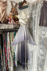 Vintage Fashion High Low Halter Ombre Gray Chiffon Evening Dress Semi Formal Prom Dresses