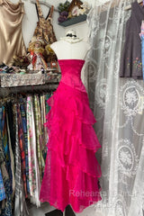 Vintage Fashion Mermaid Strapless Hot Pink Floor Length Evening Dress Semi Formal Prom Dresses