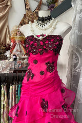 Vintage Fashion Mermaid Strapless Hot Pink Floor Length Evening Dress Semi Formal Prom Dresses