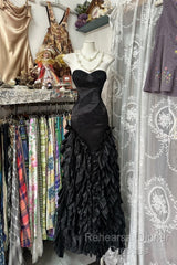 Vintage Fashion Mermaid Sweetheart Black Floor Length Evening Dress Semi Formal Prom Dresses