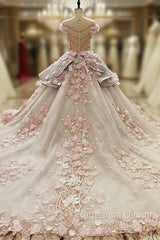 Vintage Floral Lace Flower Wedding Dresses Ball Gowns