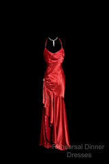 Vintage High Low Halter Satin Red Semi Formal Prom Gown Fairy Long Semi Formal Prom Dresses