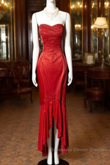 Vintage High Low Strapless Red Long Semi Formal Prom Gown Fairy Semi Formal Prom Dresses