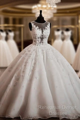 Vintage Illusion Neckline Lace Wedding Dresses Ball Gowns