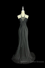 Vintage Mermaid Halter Gray Long Semi Formal Prom Gown Fairy Semi Formal Prom Dresses