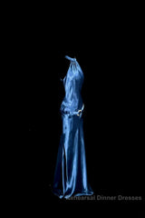 Vintage Mermaid Halter Neck Blue Satin Backless Semi Formal Prom Gown Fairy Semi Formal Prom Dresses
