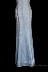 Vintage Mermaid Halter Neck Blue Sequin Semi Formal Prom Gown Fairy Semi Formal Prom Dresses