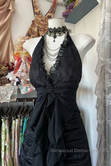 Vintage Mermaid Halter Sleeveless Long Black Lace Evening Dress Semi Formal Prom Dresses