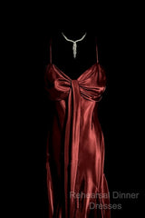 Vintage Mermaid Spaghetti Straps Satin Burgundy Semi Formal Prom Gown Fairy Semi Formal Prom Dresses