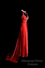 Vintage Mermaid Spaghetti Straps Satin Red Semi Formal Prom Gown Fairy Semi Formal Prom Dresses