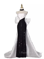 Vintage Mermaid Strapless Sequin Black Long Semi Formal Prom Dress Formal Dresses