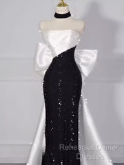 Vintage Mermaid Strapless Sequin Black Long Semi Formal Prom Dress Formal Dresses