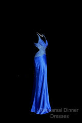 Vintage Mermaid Sweetheart Neckline Royal Blue Satin Backless Semi Formal Prom Gown Fairy Semi Formal Prom Dresses