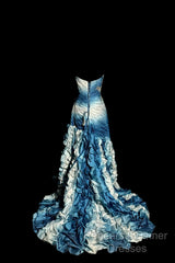 Vintage Mermaid Sweetheart Sleeveless Long Blue Semi Formal Prom Gown Fairy Semi Formal Prom Dresses