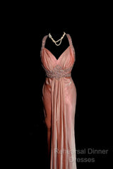 Vintage Mermaid V Neckline Pink Backless Long Semi Formal Prom Gown Fairy Semi Formal Prom Dresses