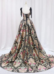 Vintage Satin Straps Floral Long Formal Evening Long Dress Semi Formal Prom Dress