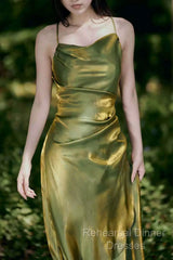 Vintage Sheath Spaghetti Straps Green Shiny Semi Formal Prom Dresses Birthday Outfits