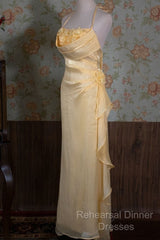 Vintage Yellow Halter Neck Floral Semi Formal Prom Gown Fairy Princess Semi Formal Prom Dress